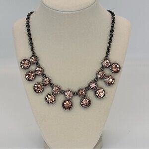 LOFT Costume Jewelry Statement Necklace Silver Tone Pink Rhinestone Bib